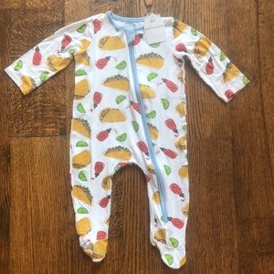 Mud Pie bamboo taco print zip footie pajamas